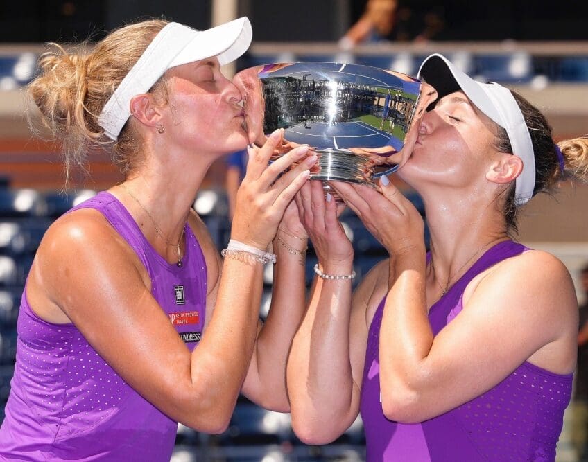 Gabriela Dabrowski and Erin Routliffe on their second US Open doubles title